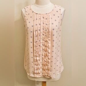 Elle Peach Circle Print SZ L Chiffon Soft Girl Preppy Mod Retro Office Chic Top